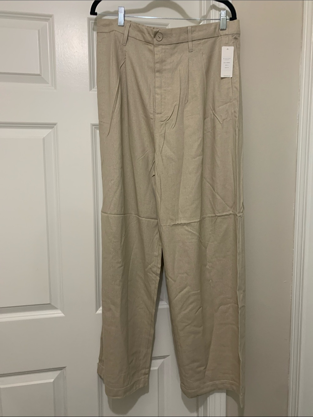 Risen Wide Leg High-Rise Pants in Beige - Classic Neutral